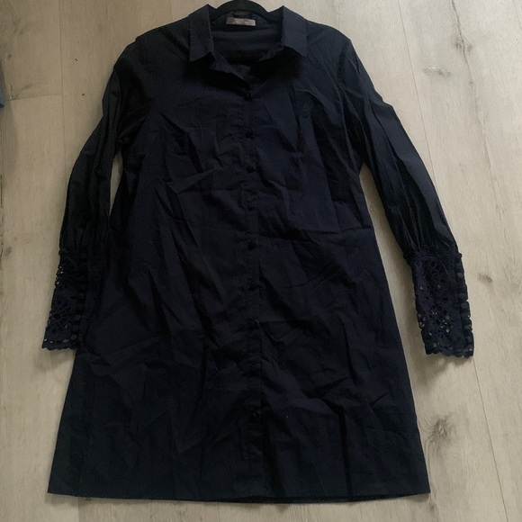 Lela Rose Womens Shirt Dress, navy‎ Blue sz 12 lace sleeves shirt classic luxury - Picture 5 of 15